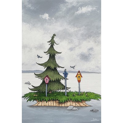 Carte de souhaits "L'île aux nichoirs colorés" de Marie-Sol St-Onge